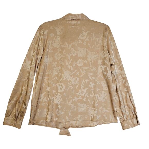 Calvin Klein NWT PXL Gold Floral Large Prints Tie Neck Bow Blouse. Career. Sexy - Picture 2 of 15